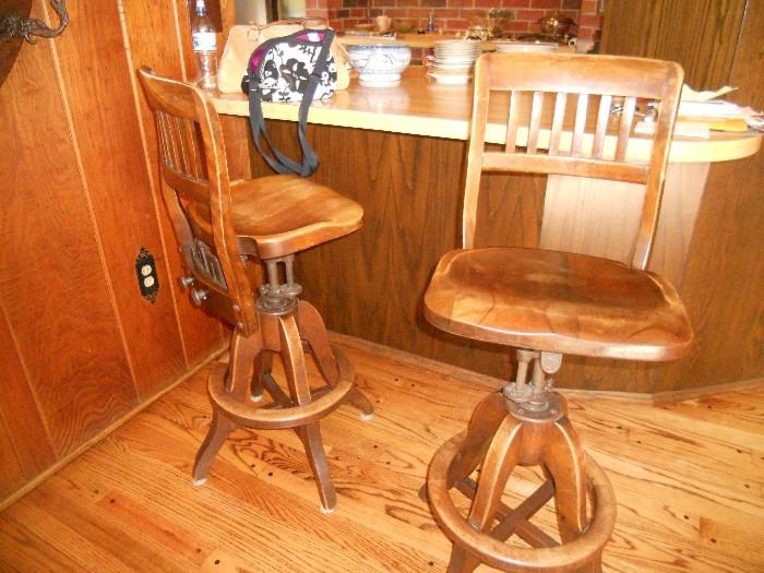 2 of 3 Industrial wooden drafting stools
