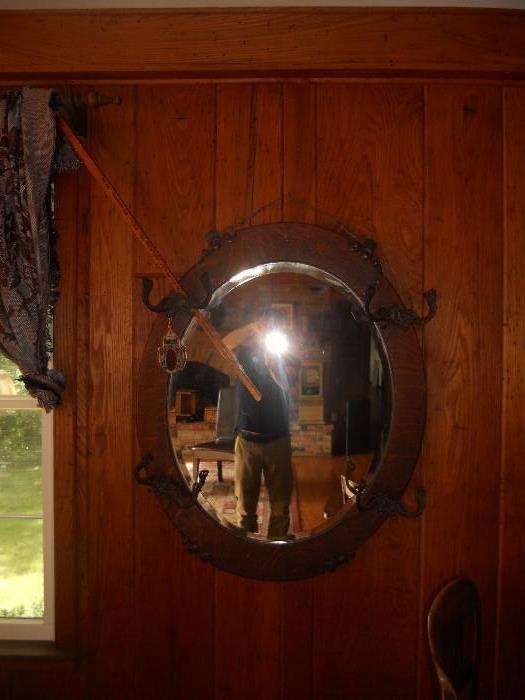 antique oak coat rack mirror