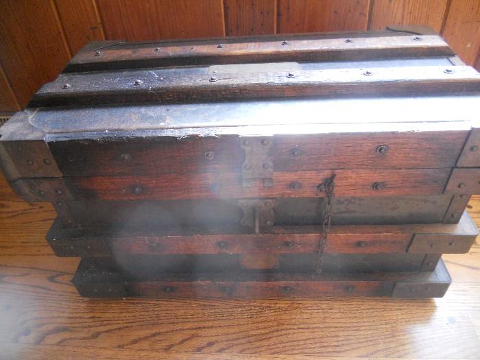 heavy iron and wood trunk or strong box