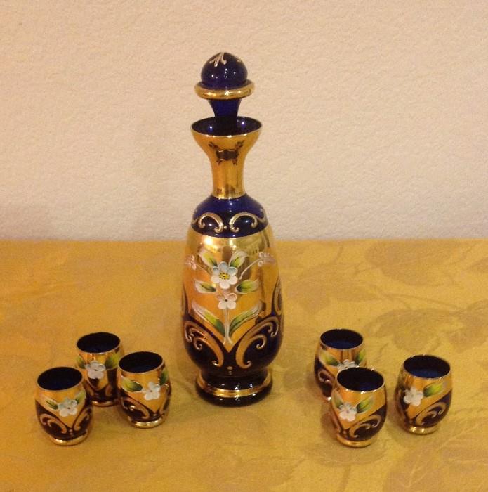 Bohemian decanter with cordial glasse