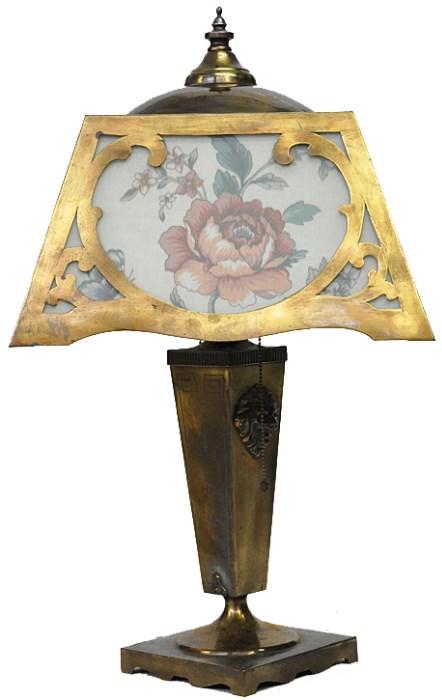 Older Copper Lamp w/Reverse-Glass Floral Panels.