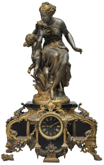 Very Large French Antique Figural Clock. One Leg Broken and in Need of Mending.