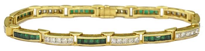 14K Ladies' Bracelet w/2 Cttw. Princess-Cut Diamonds and 2 Cttw. Princess-Cut Emeralds.