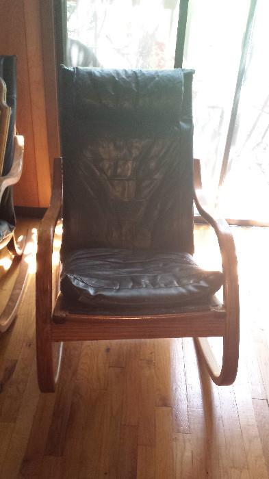 Mid-century modern rocking chair with leather cushion-2 available