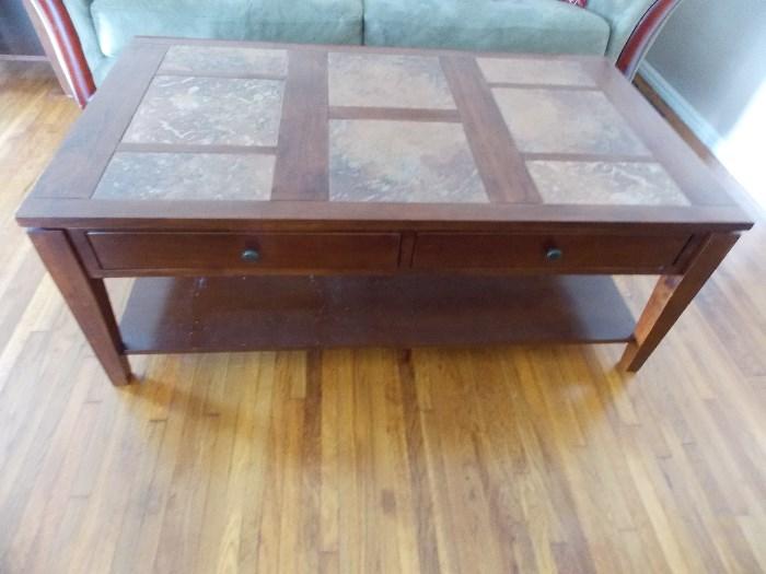Coffee table with shelf underneath and two drawers each side 30X52