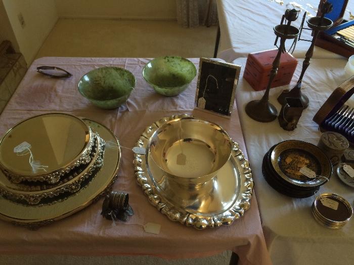 Silverplate plateaus, sterling tray and Buccelatti sterling bowl