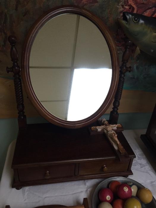 SOLID WOOD VANITY MIRROR WITH DRAWER