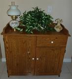 Kitchen Dry Sink Storage Cabinet, Hurricane Lamp, Hand Painted Fenton Vase