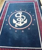 Nautical Anchor "Marina Navy Blue, Red & White Area Rug"    94" x 130"