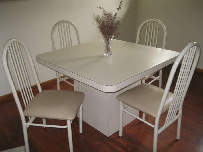 White formica table with chairs - $125