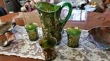 Rare Green Carnival Pitcher & (4) Tumblers