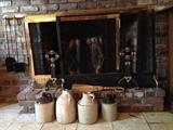 Jugs. Fireplace tools. Fire place screens. Andirons.