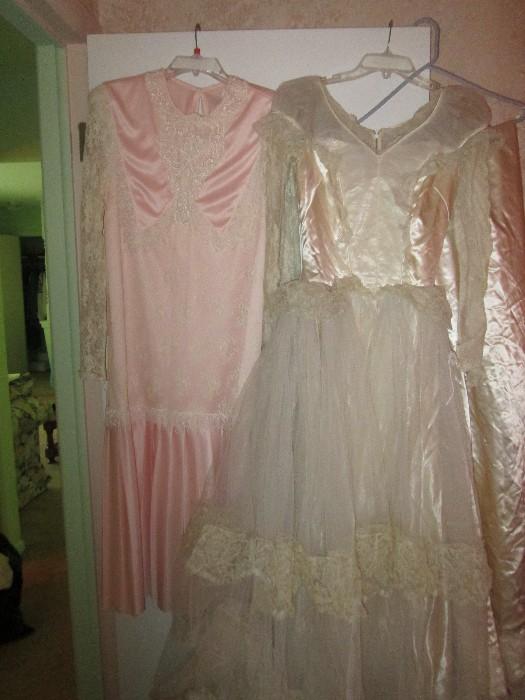 Vintage wedding dress and vintage dress reminiscent of "Pretty in Pink"