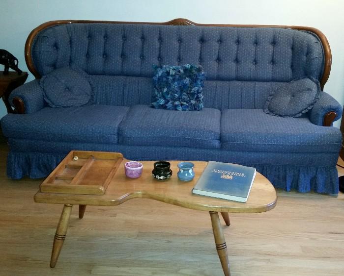 Wood Frame Tufted Sofa, interesting Danish? Coffee Table
