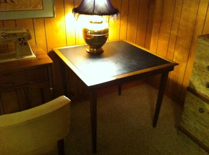 Vintage Card Table with Leather Top