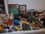 Trains, Antique Toy Cars/Trucks Tonka, Tootsie Toys, REALLY old wood cars, old Tins, Royals Coca~Cola full bottles, Cast Iron Trolly