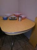 Yellow Retro Kitchen Table w/ leaf...Pink & Colored Pyrex...also Fire King, etc. 