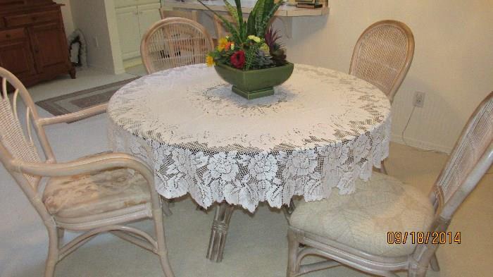 RATTAN & GLASS DINING TABLE W/6 CHAIRS