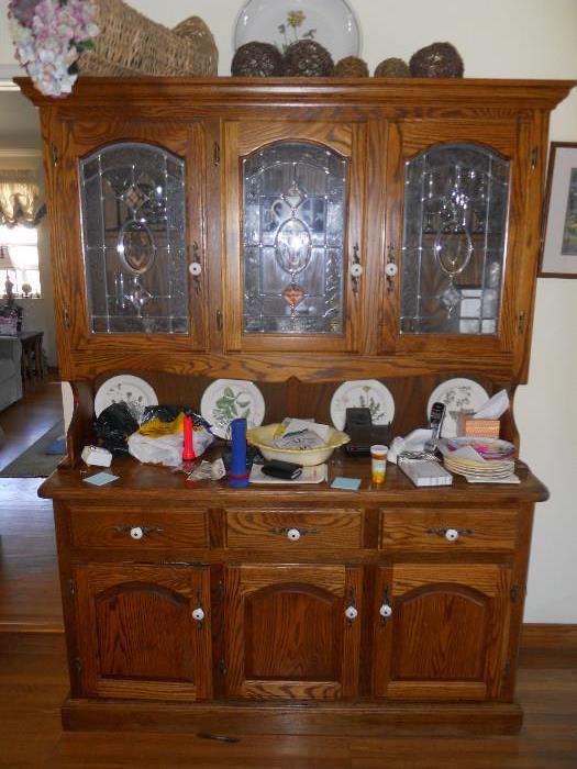 Oak China Hutch - 3 Sections for China, Silverware, Linen, and all your Dishes Collections