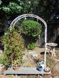 Metal White Archway, Bird Bath and Planter Pots