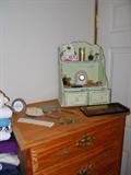 Bedroom Dresser and Miniature Jewelry Dresser, Vintage Brush, Comb, Mirror, Small Mirror