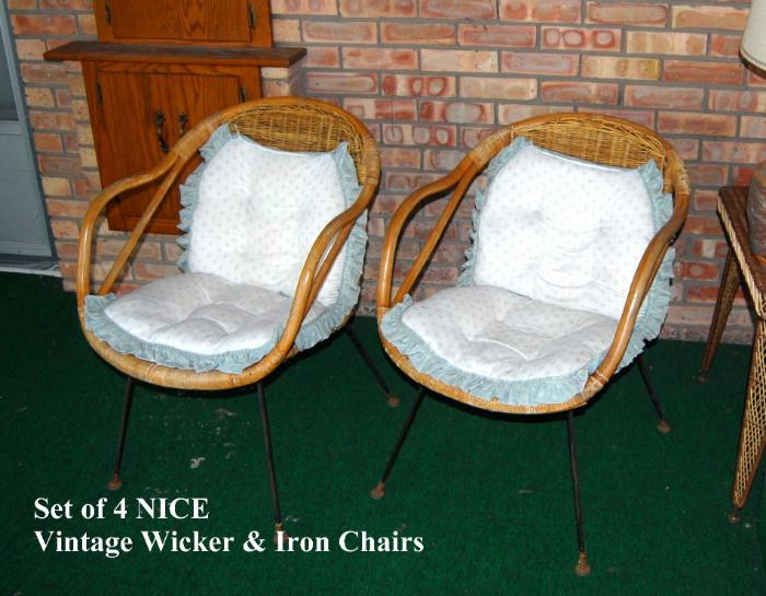 Set of Four Wicker Mid Century Modern Chairs MINTY!