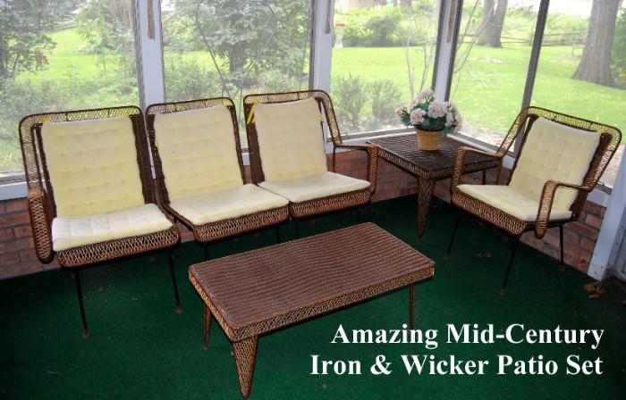 40's 50's Wicker & Iron Patio Set