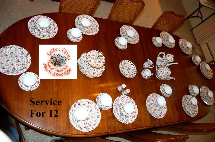 Service For 12 Lefton Chintz Rose Hand Painted China Set