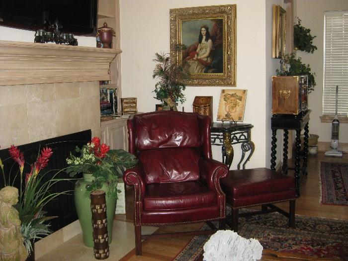 Gary Riggs Leather Chair & Ottoman, oriental rug