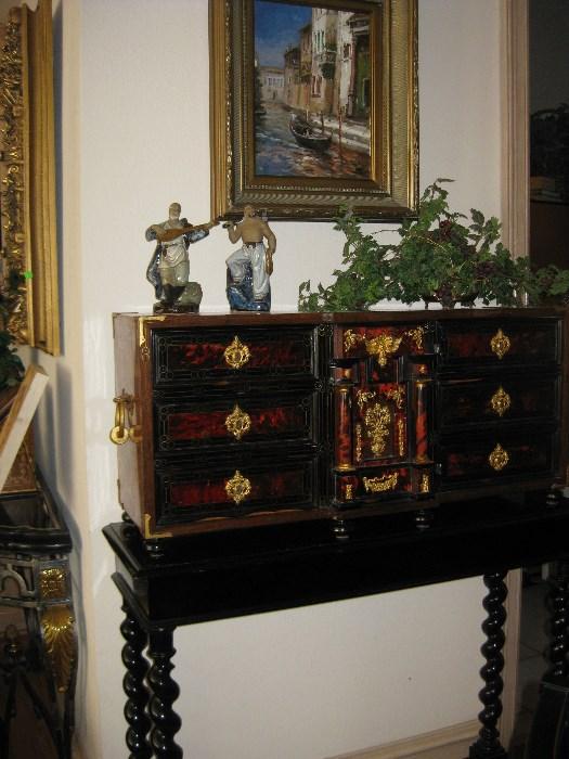 Portuguese Louis XIV Period Tortoise Inlaid Chest on Stand