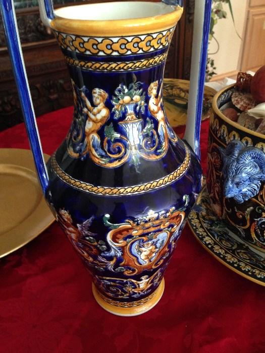 Gien France Faience Cachet Pot & Hand painted Vases