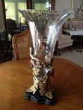 Lrg. Glass Vase w/Metal Figural Base