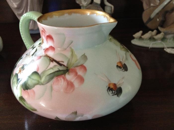 J.P. Limoge hand-painted Pitcher - signed E/Miler