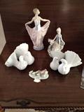Lladro: Dancer, Sheppardess w/ Dove, Kissing Doves (2) & Hen & Chicks
