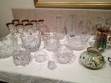Vintage Glassware: Cut Glass, Hand-painted Goblets, Imperial Cut & Etched, Limoge Hand-painted Pitcher
