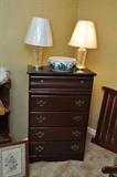 chest of drawer, pair of lamps