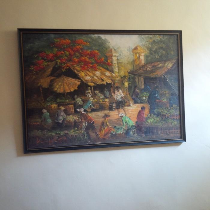 Oil on Canvas - Vietnamese Village Market Scene