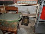 Antique Burroughs Adding Machine, Picnic Basket, Toy Ironing Board