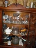 China Cabinet, Glassware Collection Actress Glass, EAPG, Brilliant Cut, MilkGlass
