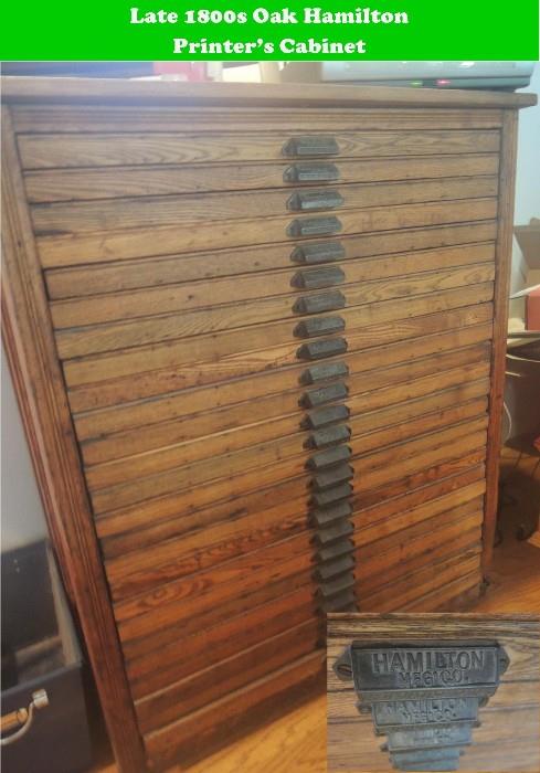 Hamilton Company, 1800s Printers Cabinet with 24 drawers