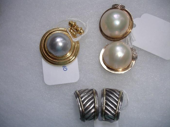 Mabe pearl pendant, earrings, David Yurman earrings