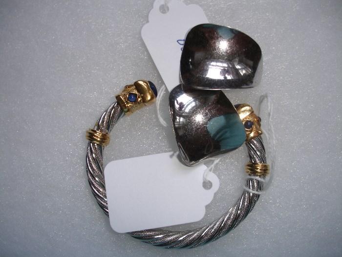 Wone 14kt white gold earrings, costume bracelet