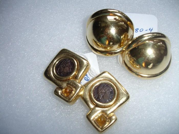 Roman coin and citrine earrings, Italian 18kt gold earrings