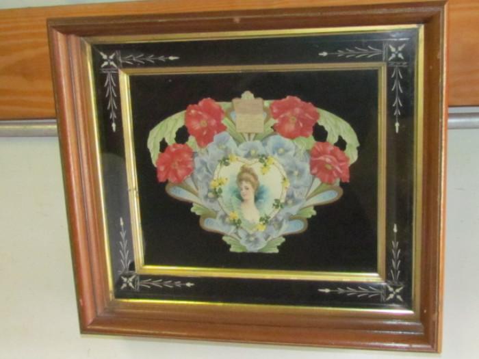 One of two beautifully framed 3-dimensional Victorian era antique Valentines Day cards