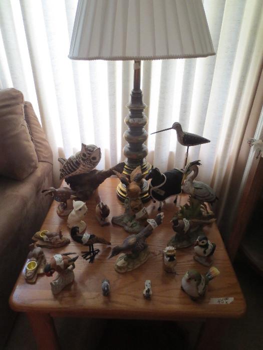 End Table Oak with bird figurines