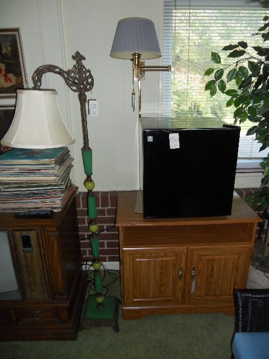 Very Unusual Floor Lamp, small frig. and sm. cabinet