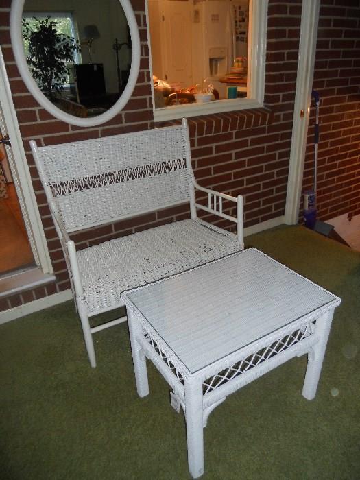 Wicker Bench and glass top table