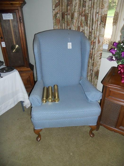 1 of 2 Blue Queen Ann Wing Back Chairs
