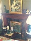 Small antique marble top tables; framed art; candle holders; lamps; décor;