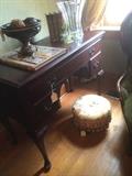 Queen Anne desk; small upholstered foot stool;